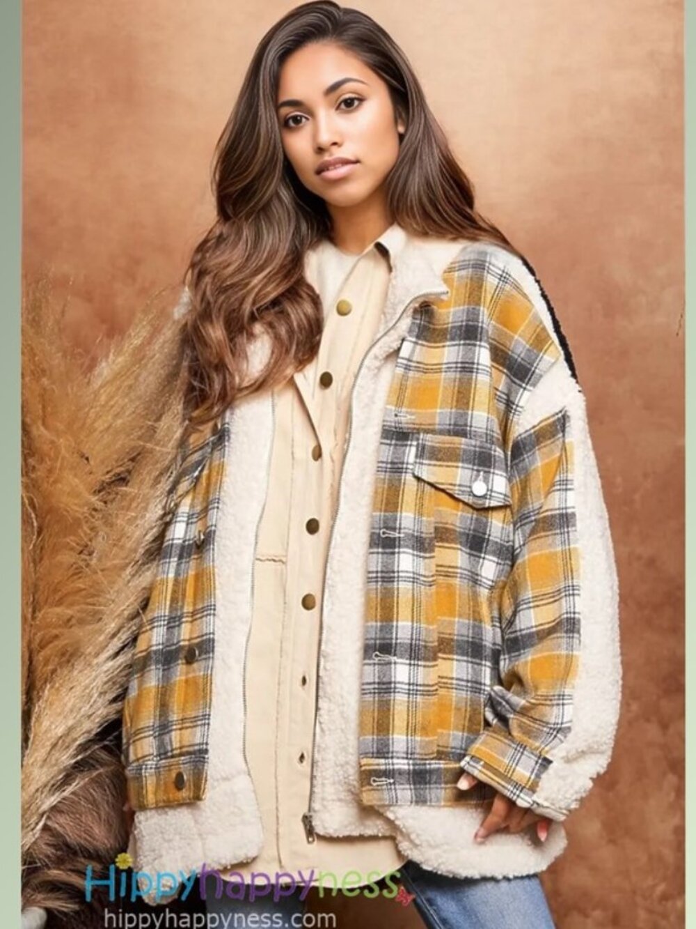 NWT Davi & Dani Oversized Plaid Sherpa Shacket Jacket Medium - Picture 4 of 12